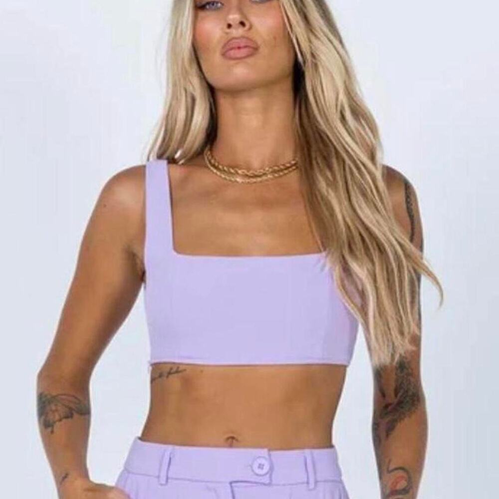 Princess Polly Huxley Top Square Neck Crop Tank Top in Lavender Women's SIze 6